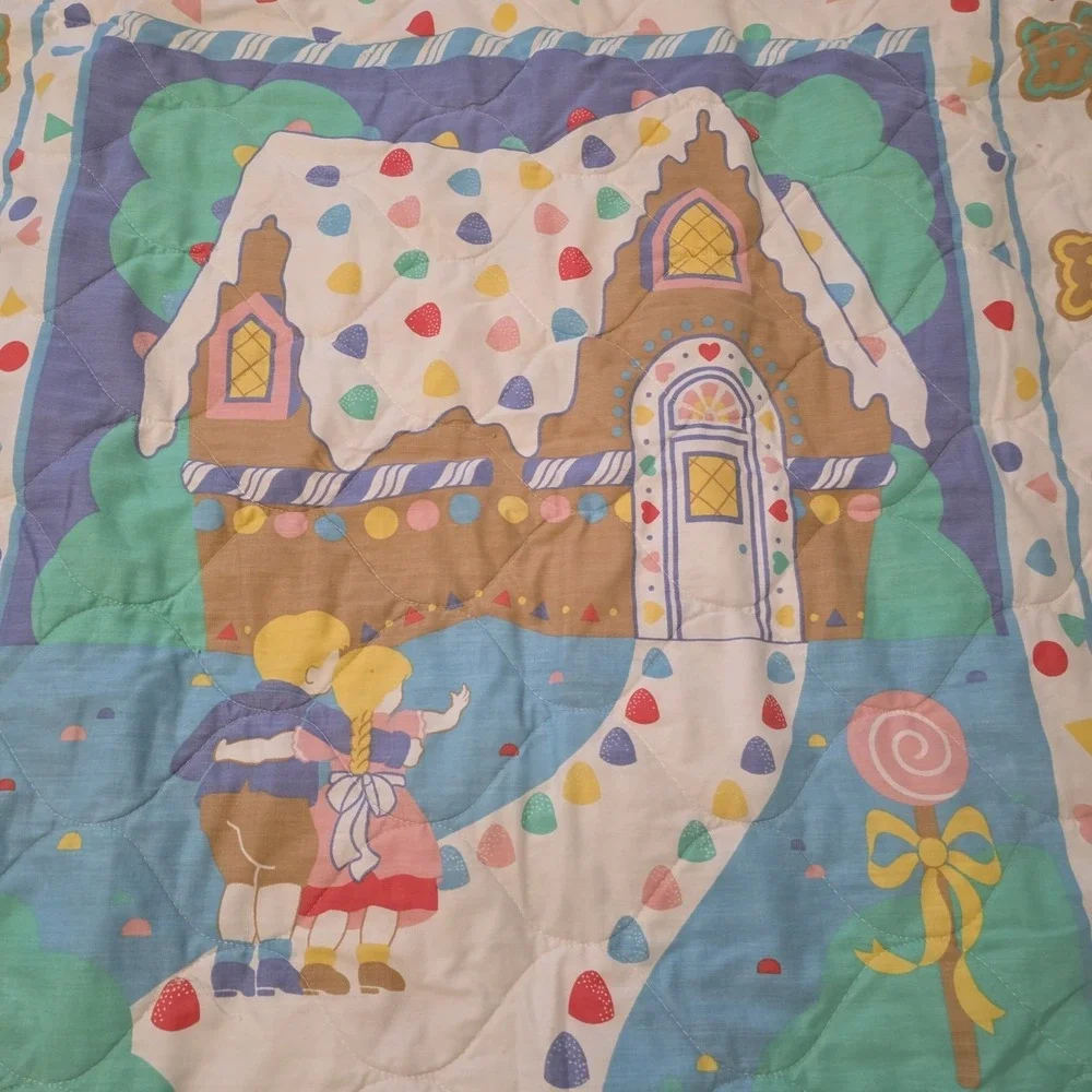 Vintage 90s Hansel And Gretel‎ Handmade Quilt Candy Land References Kids Baby